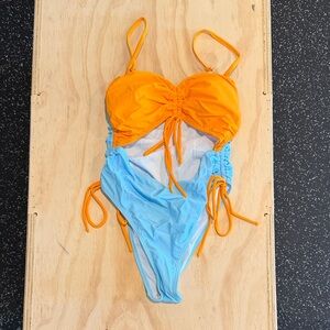 Stylish Orange and Blue Women's One-Piece Swimsuit